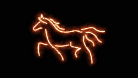 Laufender-Pferdeumriss-Von-Brennenden-Flammen-Und-Pferd-In-Neonlichtern