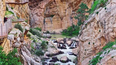 Rocks,-river-and-pathway-at-Caminito-del-Rey,-south-of-Spain