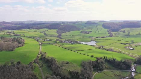 Aerial-View-Over-English-Countryside,-Peak-District-National-Park