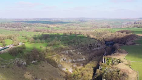 Aerial-View-Of-The-Wye-Valley-Nature-Reserve,-Peak-District-Derbyshire