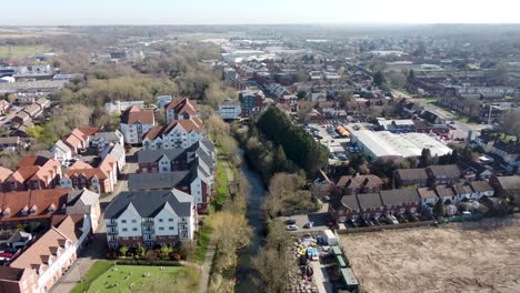 Aerial-view-of-the-River-Great-Stour-in-Canterbury,-England