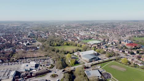 Flying-a-drone-over-a-roundabout-in-Canterbury,-England