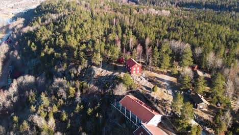 Aerial-View-Of-Gammelgardens-Open-air-Museum-In-Bengtsfors,-Vastra-Gotaland-County,-Sweden