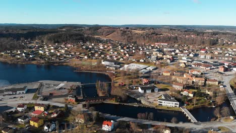 Picturesque-Traditional-Province-In-Bengtsfors,,-Dalsland,-Sweden---Aerial-shot