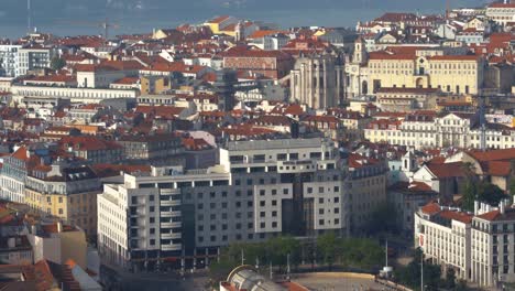 4K-Aerial-Shot-Of-Lisbon-Downtown-At-Sunrise-Pan-Move