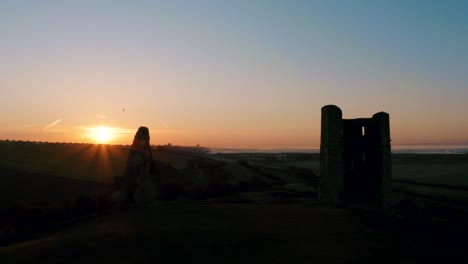 Hadleigh-Castle-Morning-Sunrise-descending-shot-with-birds-in-flight