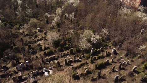 Aerial-View-Of-Old-Abandoned-Cemetery,-Halloween-Background