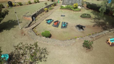 Drone-view-of-historical-canons-on-the-tropical-Caribbean-island-of-Tobago