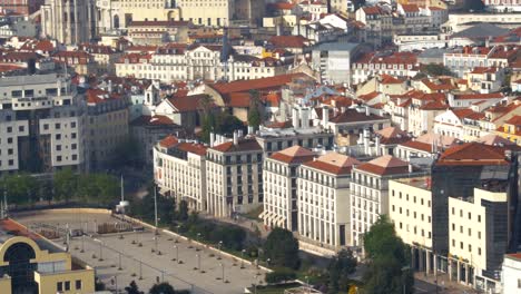 4K-Aerial-Shot-Of-Beautiful-Lisbon-Downtown-near-Mouraria-At-Sunrise-Pan-Move