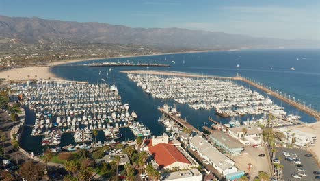 Aerial-view-over-the-Santa-Barbra-Harbor-in-Central-California