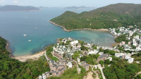 Hong-Kong-Sheung-Sze-Wan-Beach-and-Tai-Hang-Hau-Village,-Aerial-view