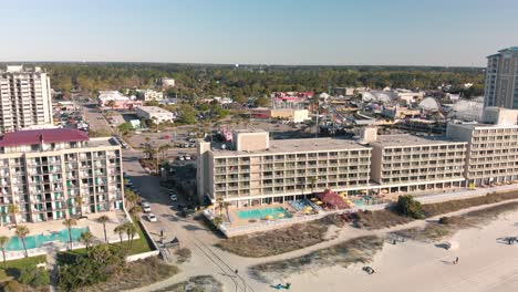 Aerial-Drone-Above-Myrtle-Beach,-Houses-and-Harbor