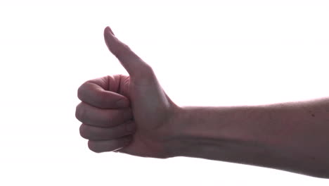 Male-Hand-Showing-Thumbs-Up-Sign-Against-White-Background---close-up,-studio-shot