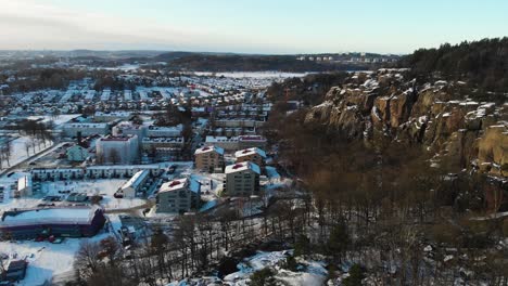Aerial---Utby-villa-area,-suburb-of-Gothenburg,-Sweden,-wide-circle-shot