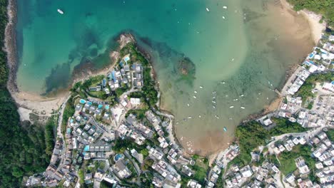 Hong-Kong-Sheung-Sze-Wan-Beach-and-Tai-Hang-Hau-Village,-Aerial-view