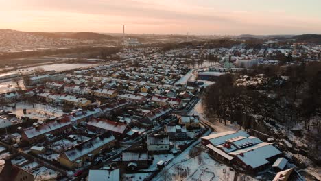Aerial-View-Of-Residential-Village-In-The-Outskirt-Of-Gothenburg-In-Sweden-During-Sunset