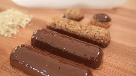 Homemade-Energy-Protein-Bars,-Covered-in-Chocolate,-Slow-Motion-Close-Up