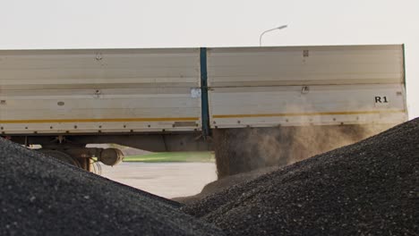 Unloading-sunflower-seeds-from-the-trailer-after-harvesting-with-dust