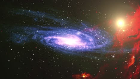 Galaxias-Espirales-Y-Nebulosas-Rojas-Que-Se-Mueven-Y-Flotan-En-El-Universo