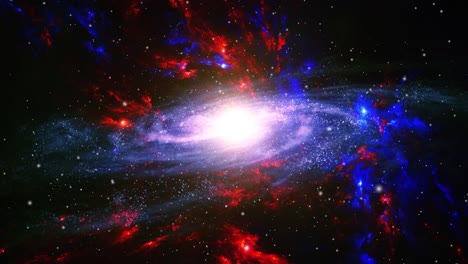 Galaxien,-Eingehüllt-In-Rote-Nebelwolken,-Die-Das-Universum-Treiben