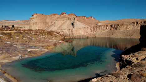 Band-e-Amir-Lake---Panorama-Of-Blue-Lake-With-Mountain-View-At-Band-e-Amir-National-Park-In-Bamyan,-Afghanistan