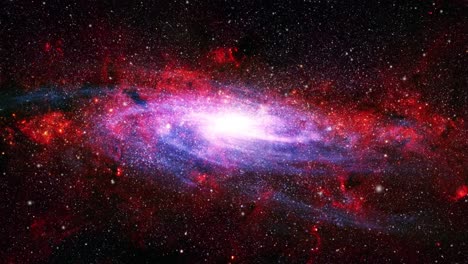 galaxy-surrounded-by-red-nebula-clouds,-universe