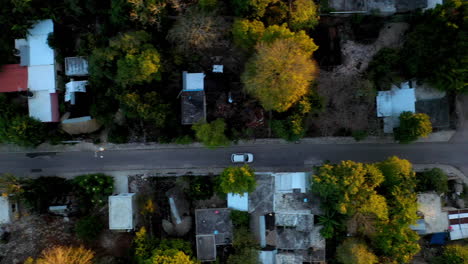 Downward-angle-drone-shot-of-Merida-Mexico-city-streets