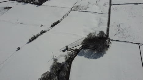 Winter-landscape-with-farms-and-snow-covered-open-field