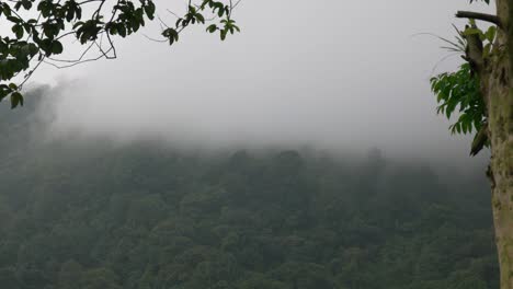 4k-Fallender-Nebel,-Der-Die-Bergoberfläche-Bedeckt