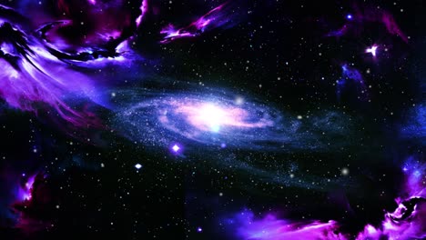 Una-Galaxia-Y-Nubes-Nebulosas-Flotando-En-El-Universo,-Espacio-Exterior