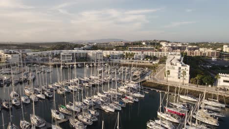 Marina-of-Lagos-full-of-moored-yachts,-Algarve,-Portugal