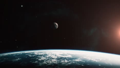 4k-Filmische-Oberfläche-Des-Planeten-Erde-Und-Des-Mondes-Im-Weltraum