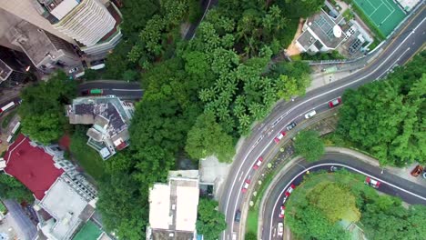 Birdseye-Aerial-View-of-Traffic-in-Central-Hong-Kong,-Static-Drone-Shot
