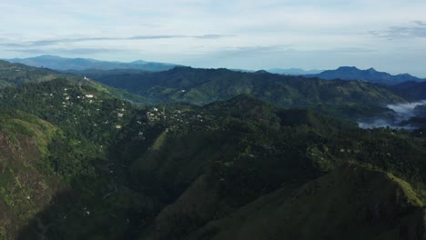 Scenic-mountains-in-Sri-Lanka-with-primeval-tropical-jungle,-aerial