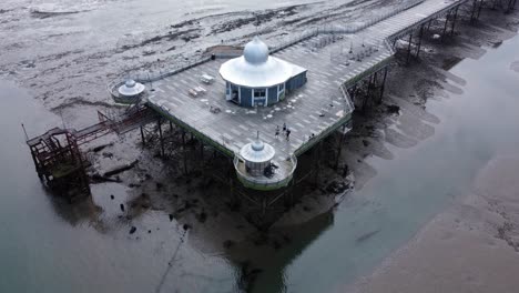 Bangor-Garth-pier-Victorian-ornamental-silver-dome-pavilion-landmark-tourist-aerial-view-seaside-attraction-slight-forward