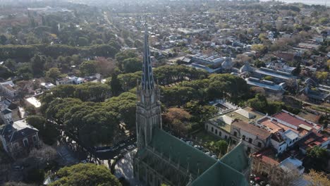 Rotating-aerial-view-of-San-Isidro-Cathedral-in-Buenos-Aires,-Argentina