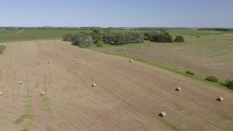 Birds-Eye-View-of-Hay-Bales-in-Field-on-Rural-Farm
