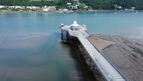 Bangor-Garth-pier-Victorian-ornamental-silver-dome-pavilion-landmark-tourist-aerial-view-left-across-boardwalk
