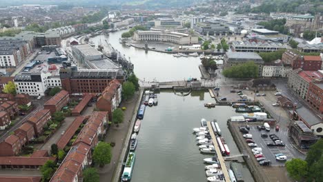 Bristol-city-Waterfront-docks-UK-high-pov-Aerial-footage-4K