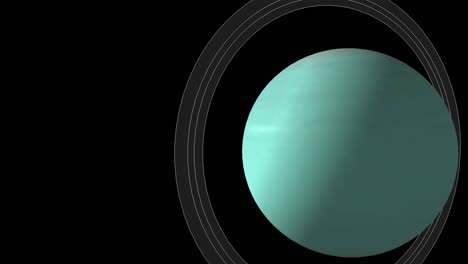 Computerized-animation-of-large-isolated-planet-Uranus-with-outer-ring,-revolving-in-the-space