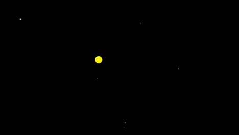 Animation-Einer-Gelben-Farbkugel-Im-Sonnensystem-Mit-Winzigen-Weißen-Sternen,-Die-Sich-Darum-Drehen
