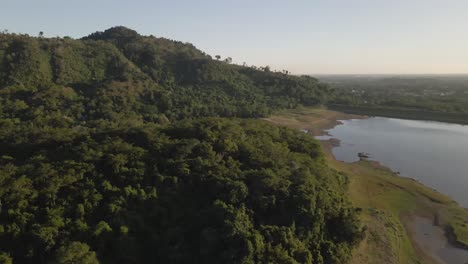 4K-Aerial-Footage-Flight-Right-to-Left-Pan-with-Hillside-Near-Khlong-Bod-Reservoir-in-Nakhon-Nayok,-Thailand