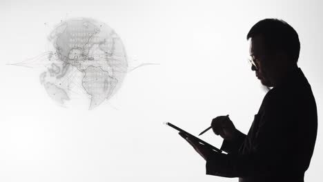 Silhouette-of-a-man-using-a-tablet-to-solve-a-global-issue---white-background
