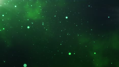 Mesmerizing-building-and-swirling-green-particles-background
