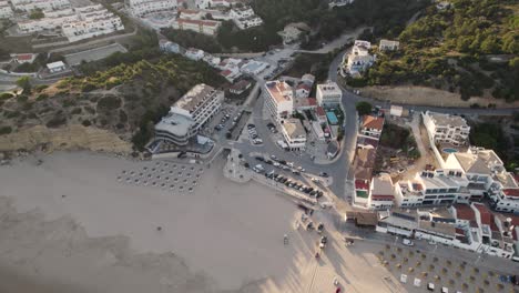 Aerial-top-down-view-Salema-beach-Historic-fishing-village,-Vila-do-Bispo---Algarve