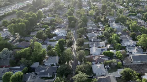 Sherman-oaks-modern-real-estate-neighbourhood-aerial-view-above-manicured-garden-California-community