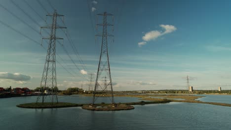High-Voltage-Transmission-Towers-Supplying-Electricity-To-City-Of-Southampton-In-United-Kingdom