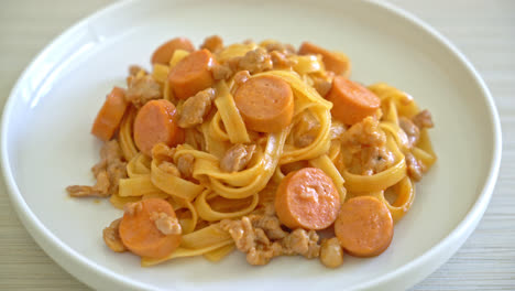 Spaghetti-Nudeln-Mit-Wurst-Und-Hackfleisch