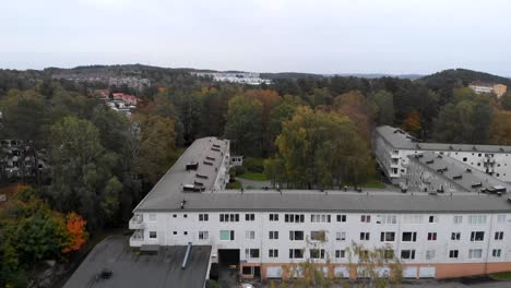 Aerial-view-of-Kortedala-Residential-Area-between-the-woods-in-Sweden