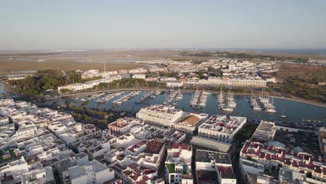 View-of-the-city,-marina-and-salt-fields-in-Ayamonte,-Spain